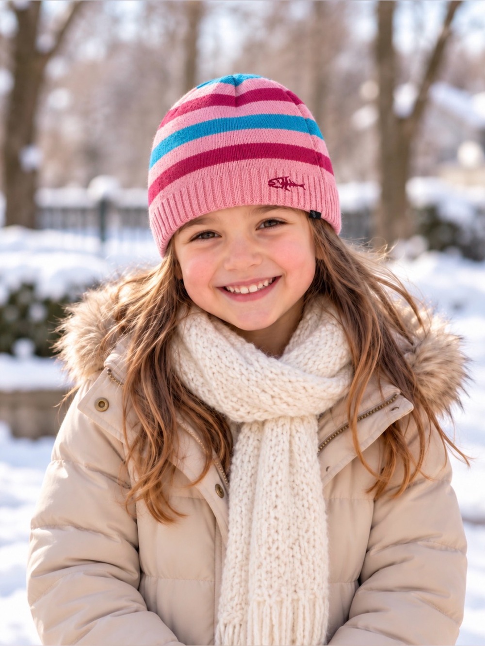 Screamer Child's Knit Beanie Hat Pink & Blue